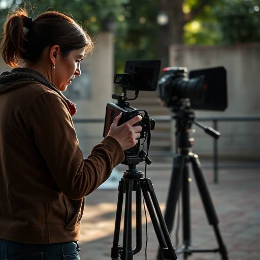Elena Vargas dirigiendo a un actor durante una filmación.