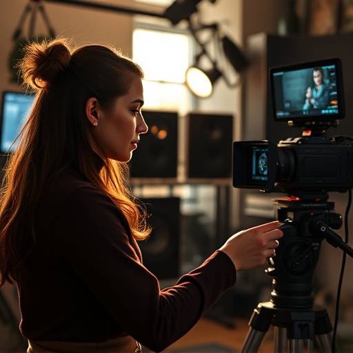Sofía Martínez trabajando en la edición de video en la sala de postproducción.